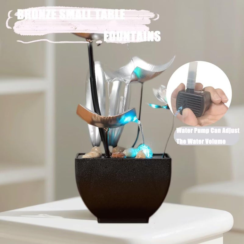 TangCHUAN Tabletop Fountain Fountain Water Feature for Zen Home Decor: Deep Basin & Natural River Rocks - Zen Relaxation for Office, Living Room Silver - Image 2