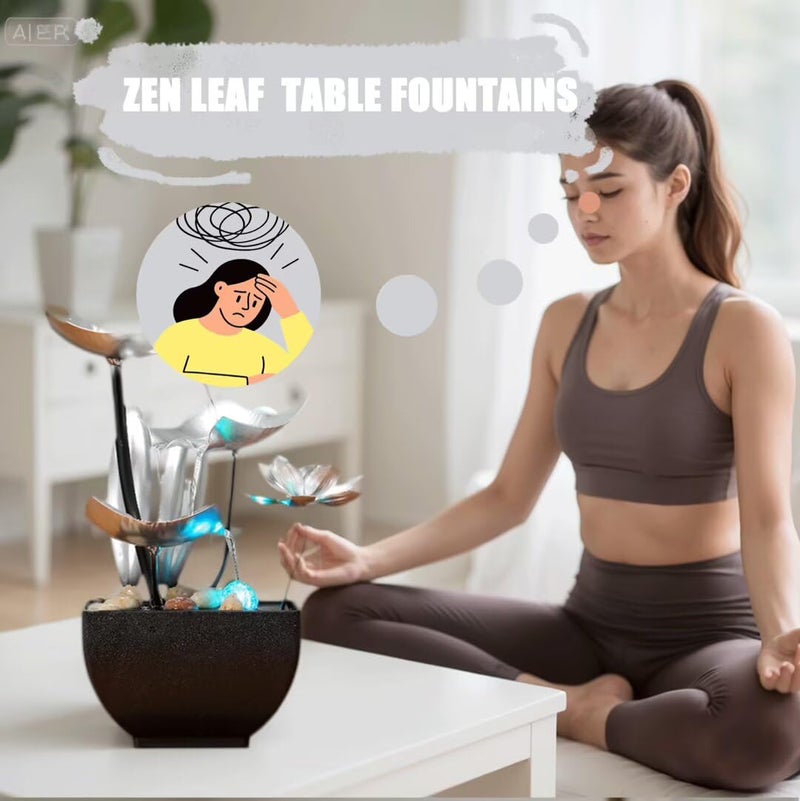TangCHUAN Tabletop Fountain Fountain Water Feature for Zen Home Decor: Deep Basin & Natural River Rocks - Zen Relaxation for Office, Living Room Silver - Image 3