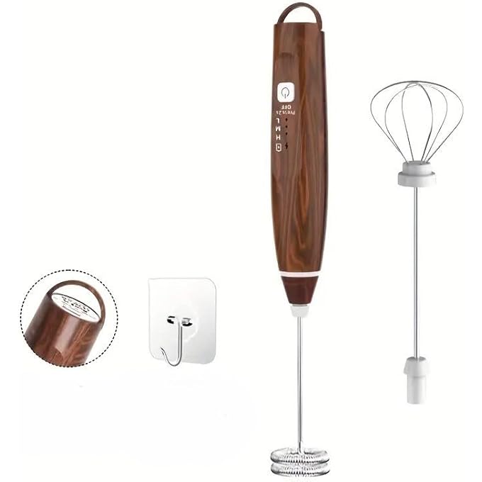 ريحني جهاز خفق الحليب المحمول باليد مزود بمضربين من الفولاذ المقاوم للصدأ ومشابك بثلاث سرعات قابلة للتعديل للكابتشينو والشوكولاتة الساخنة وميلك شيك البيض ومتين لتجربة باريستا المنزلية وأساسيات القهوة وحبيبات الخشب - Image 2