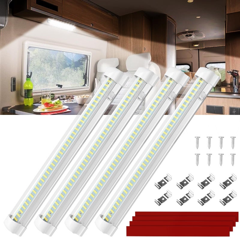 Linkstyle 4PCS 12V LED Interior Light Bar 108 LEDs 6W 1800LM Light Strip with Switch Auto Interior LED Lighting Lamp for Car RV Camper Trailer Boat Truck