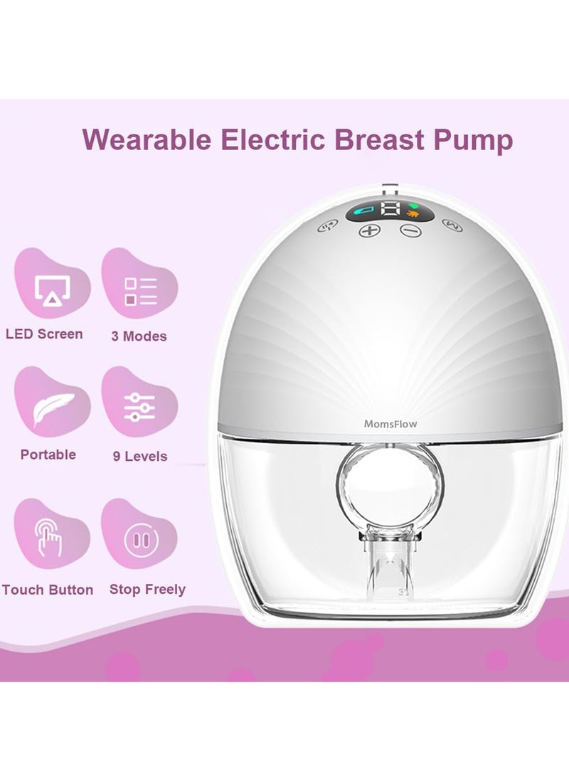 MomsFlow Wearable Breast Pump – Lightweight, Hands-Free with LED Display, 3 Modes & 9 Suction Levels for Easy Pumping - Image 2