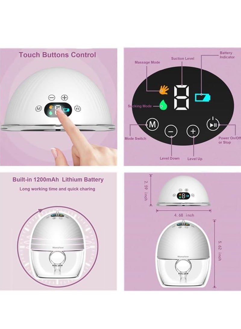 MomsFlow Wearable Breast Pump – Lightweight, Hands-Free with LED Display, 3 Modes & 9 Suction Levels for Easy Pumping - Image 4