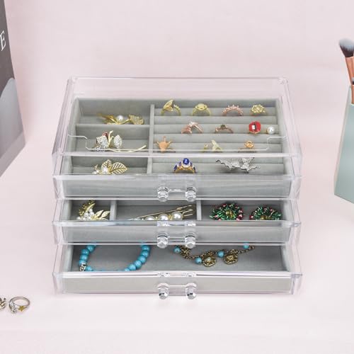 Weiai Acrylic Jewelry Box 3 Drawers, Velvet Jewellery Organizer, Earring Rings Necklaces Bracelets Display Case Gift for Women, Girls - Image 5