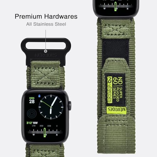 Nereides Compatible with Apple Watch Series 11 Band Series 10/9/8/7/6/5/4/SE/SE2/SE3/Ultra 3/2/1, Nylon Sports Strap with Woven Design for 49mm/46mm/45mm/44mm (L, Army Green) - Image 4