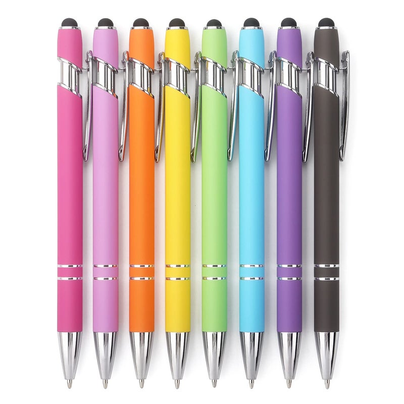 Bribobo 8 Pack Ballpoint Pen 2-in-1 Stylus Retractable Ballpoint Pen with Stylus tip, Metal Stylus Pen for Touch Screens, 1.0 mm Black Ink(Mixed Color) - Image 1