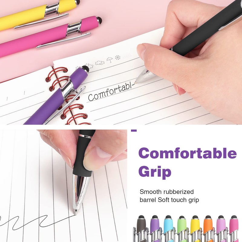 Bribobo 8 Pack Ballpoint Pen 2-in-1 Stylus Retractable Ballpoint Pen with Stylus tip, Metal Stylus Pen for Touch Screens, 1.0 mm Black Ink(Mixed Color) - Image 4