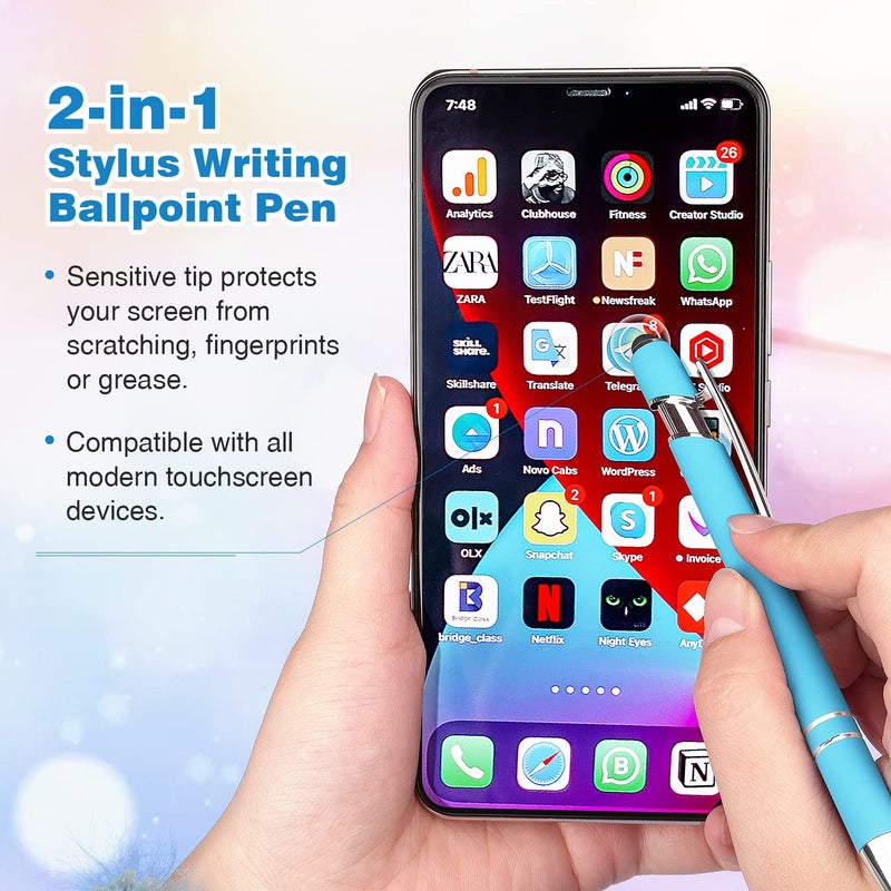 Bribobo 8 Pack Ballpoint Pen 2-in-1 Stylus Retractable Ballpoint Pen with Stylus tip, Metal Stylus Pen for Touch Screens, 1.0 mm Black Ink(Mixed Color) - Image 5