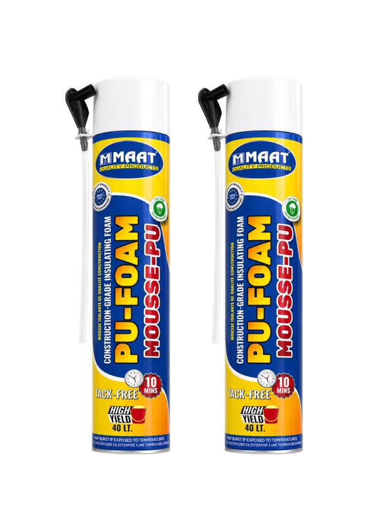 MAAT PU Foam Mousse-E-PU Construction Grade Insulating Foam, 2 Pieces, High Yield 40L Each, Fast Curing 10 Minutes, Strong Adhesion, Thermal & Sound Insulation Foam for Doors, Windows, Wall Cracks, Pipes & Gaps - Image 2