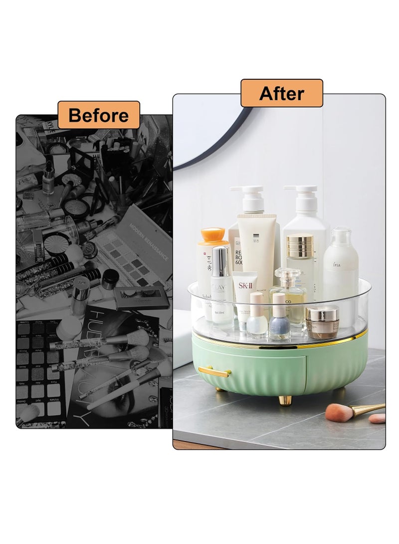 Sharpdo Makeup Skin Care Organizer for Dresser, Perfume Tray, 360 Degree Rotating Lazy Susan Cosmetic Storage, Contains a Drawer - Image 3