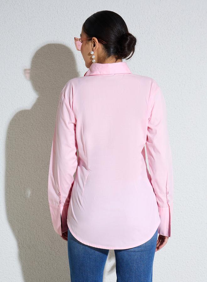 SASSAFRAS Pink Embellished Lace Patch Slim Fit Shirt - Image 4