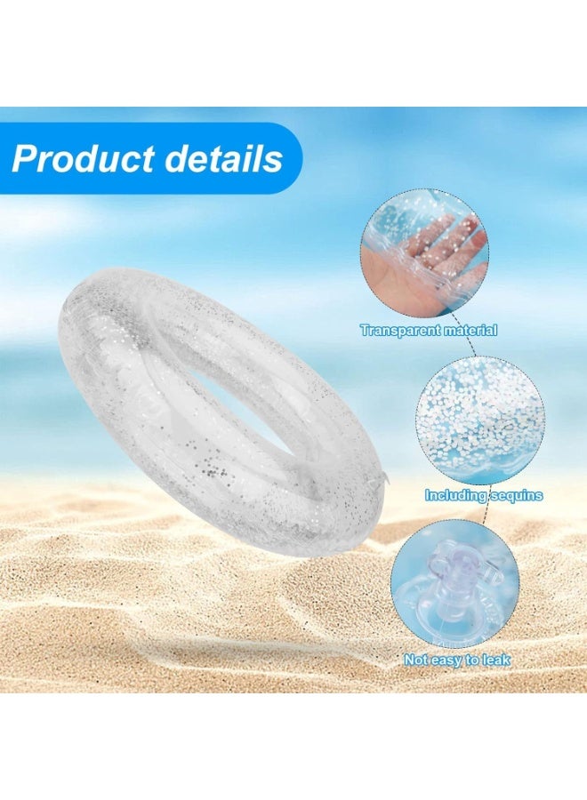 A sequined swimming float, a transparent and shiny inflatable swimming float, a durable swimming float, a set of inflatable pool floats, decorated with shiny lavender rings, suitable for children and adults, ideal for use in summer outdoor pools, beaches, and parties.  Swimming float, sequined tube, for adults, summer, pool, parties - Image 3