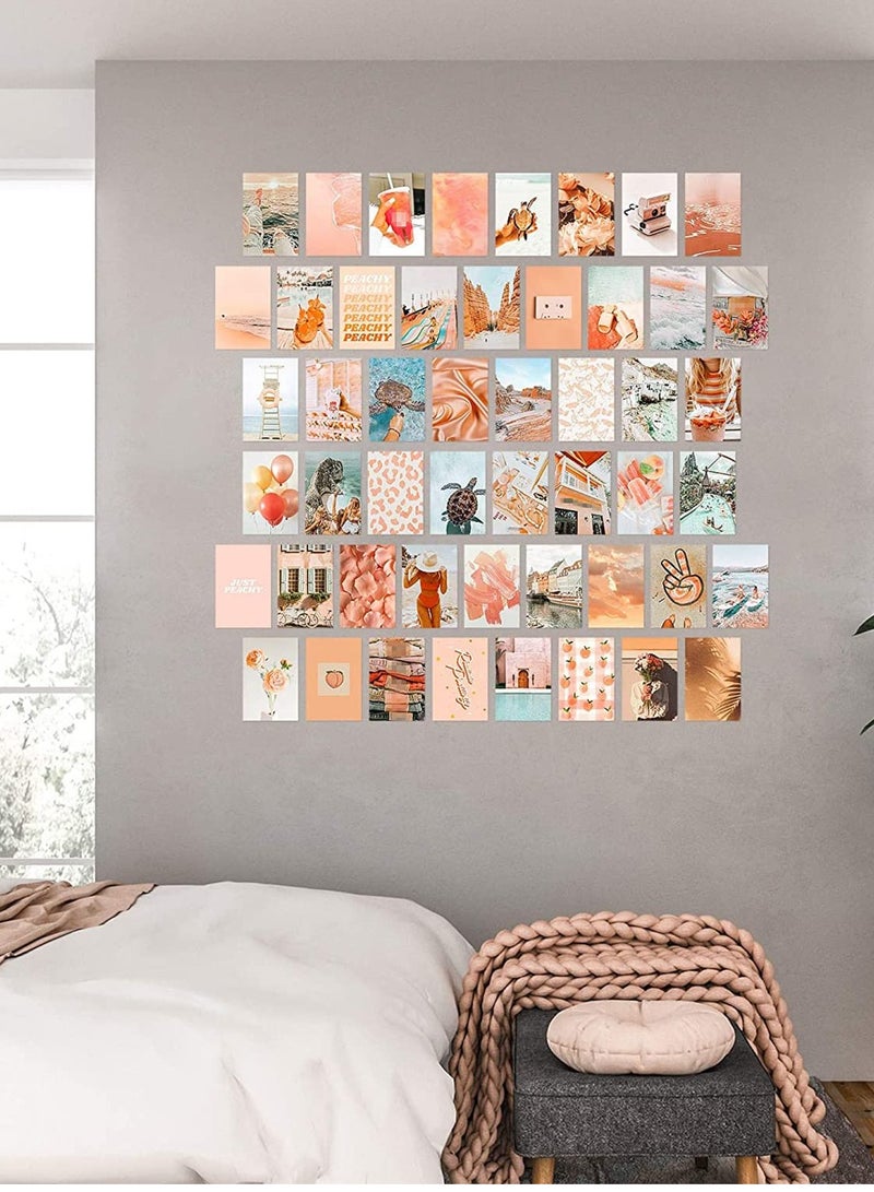 Aesthetic Picture for Wall Collage, Peach Beach 50 Set Boho Style Collage Print Kit, Teal Color Room Decor for Girls, Wall Art Print for Room, Dorm Photo Display, VSCO posters (Peach)