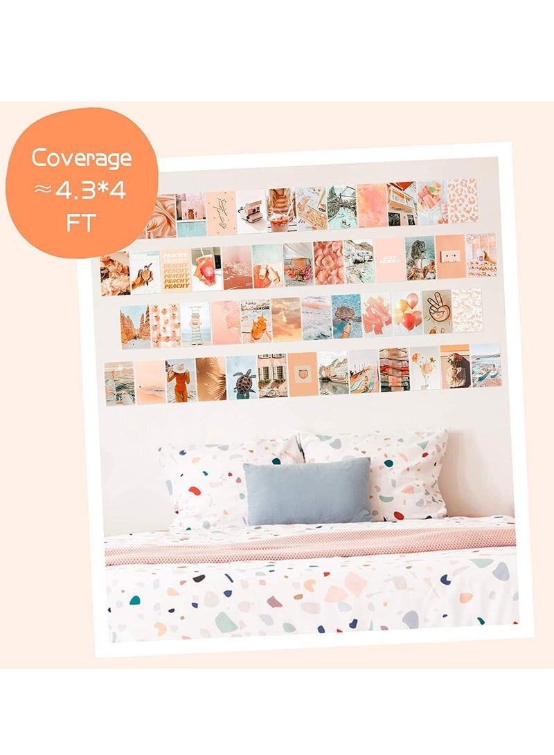 Aesthetic Picture for Wall Collage, Peach Beach 50 Set Boho Style Collage Print Kit, Teal Color Room Decor for Girls, Wall Art Print for Room, Dorm Photo Display, VSCO posters (Peach)