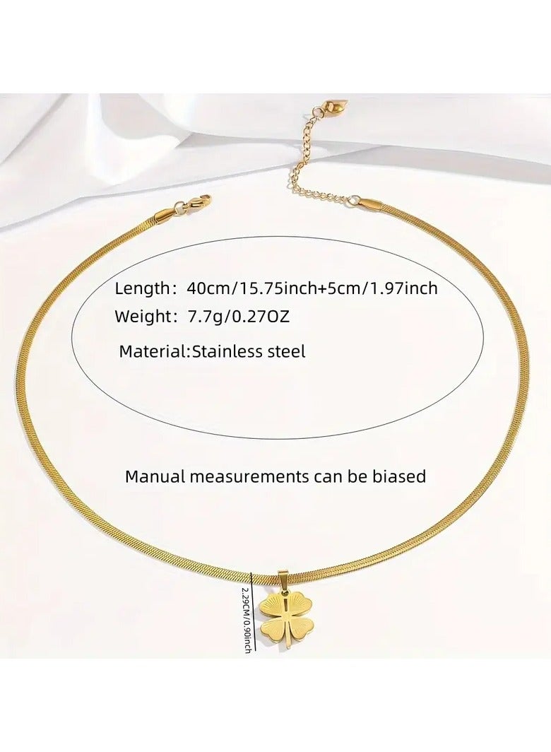 Home Clearance Sale Elegant Vintage-Inspired Four-Leaf Clover Pendant Necklace in 18K Gold Plated Stainless Steel - Perfect for Casual Attire & Special Occasions, Ideal Gift for Mom and Girlfriend - Image 2