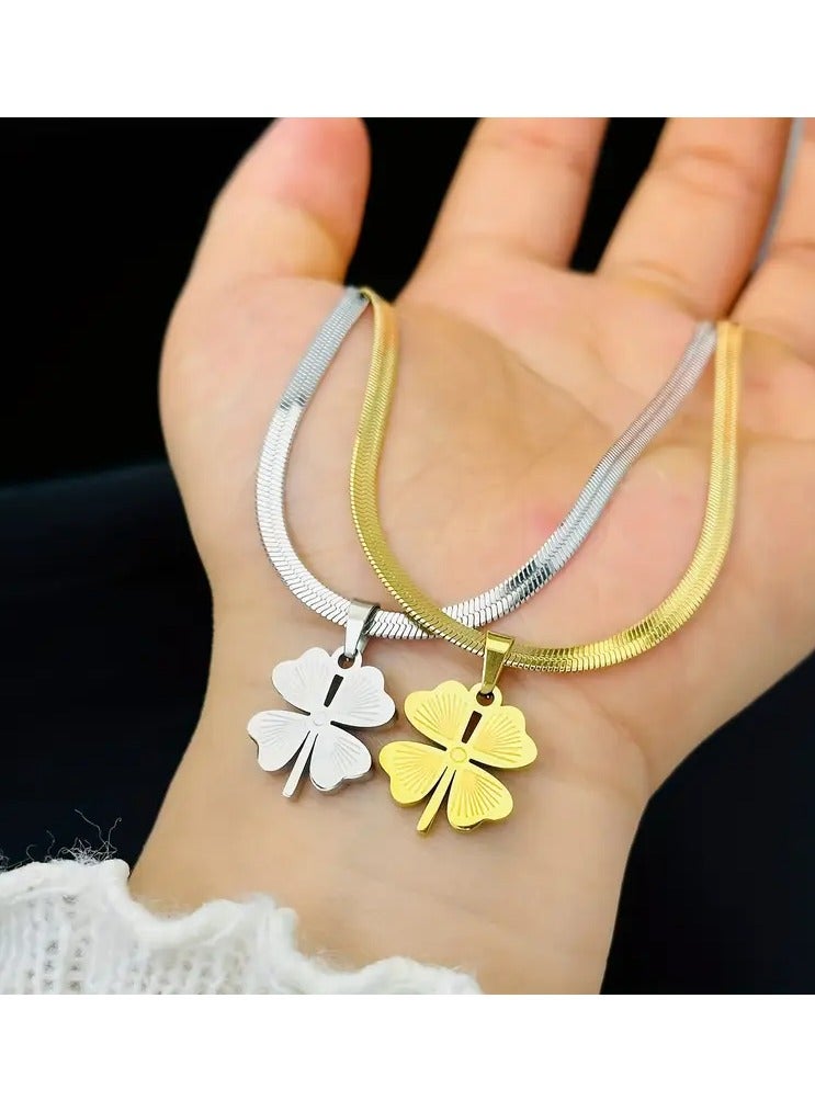Home Clearance Sale Elegant Vintage-Inspired Four-Leaf Clover Pendant Necklace in 18K Gold Plated Stainless Steel - Perfect for Casual Attire & Special Occasions, Ideal Gift for Mom and Girlfriend - Image 4