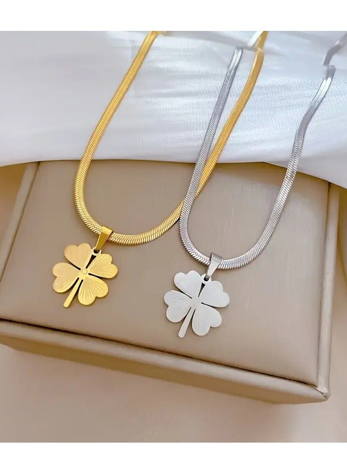 Home Clearance Sale Elegant Vintage-Inspired Four-Leaf Clover Pendant Necklace in 18K Gold Plated Stainless Steel - Perfect for Casual Attire & Special Occasions, Ideal Gift for Mom and Girlfriend - Image 5