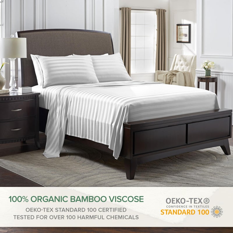 Pure Bamboo California King Sheets by Pure Bamboo  Genuine 100% Organic Viscose Derived from Bamboo Bed Sheet Set  Soft & Cooling  Double Stitching  Lifetime Quality Promise (California King  Jacquard White)  - Image 2