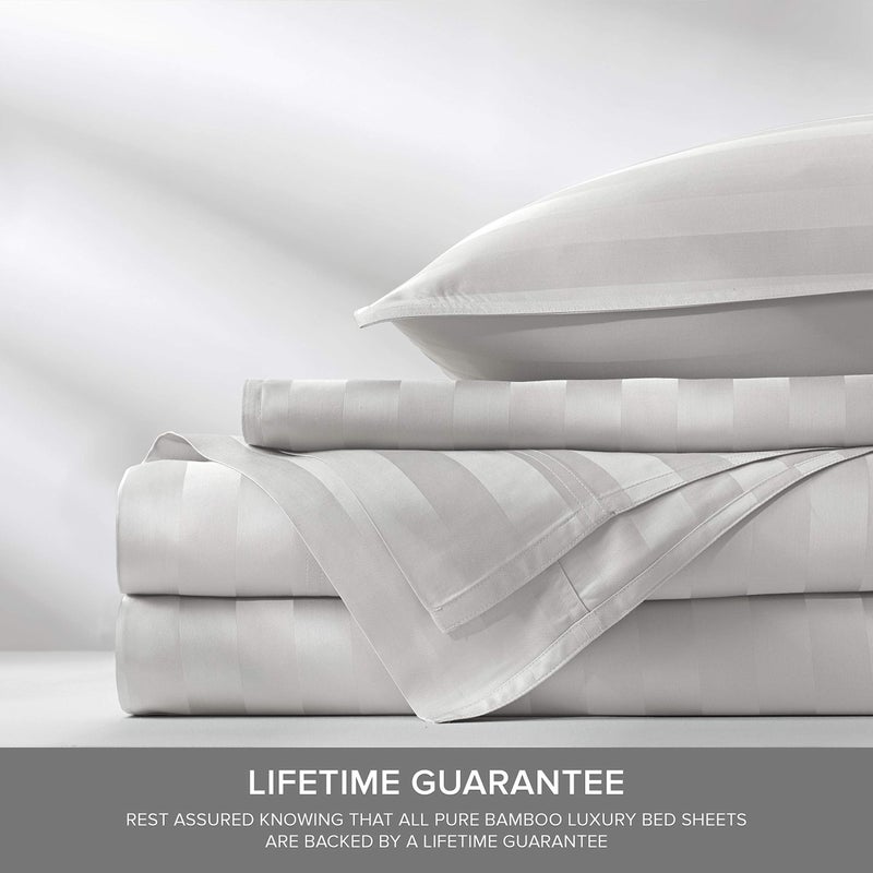 Pure Bamboo California King Sheets by Pure Bamboo  Genuine 100% Organic Viscose Derived from Bamboo Bed Sheet Set  Soft & Cooling  Double Stitching  Lifetime Quality Promise (California King  Jacquard White)  - Image 4