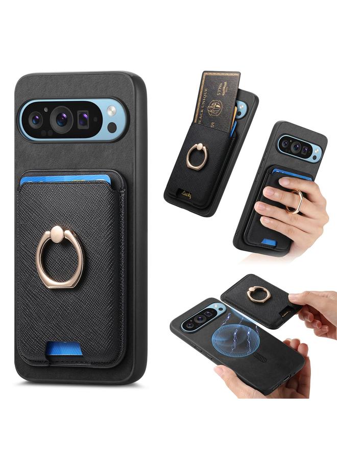 S-TOP Case For Google Pixel 9 Pro XL Retro Cross Leather Ring Vertical Insert Card Bag MagSafe Phone Case - Image 1