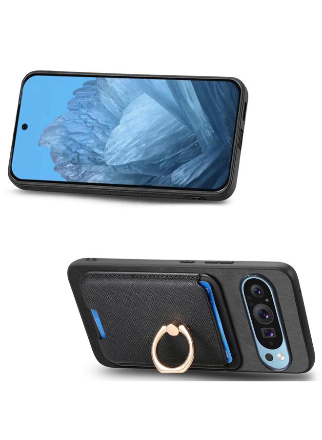 S-TOP Case For Google Pixel 9 Pro XL Retro Cross Leather Ring Vertical Insert Card Bag MagSafe Phone Case - Image 4