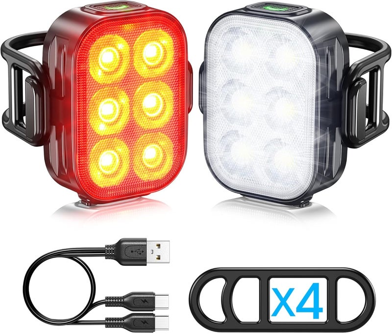 DEXO Bike Lights Set - Front and Tail Light with 10 Lighting Modes, USB Rechargeable, IP65 Waterproof - Image 1