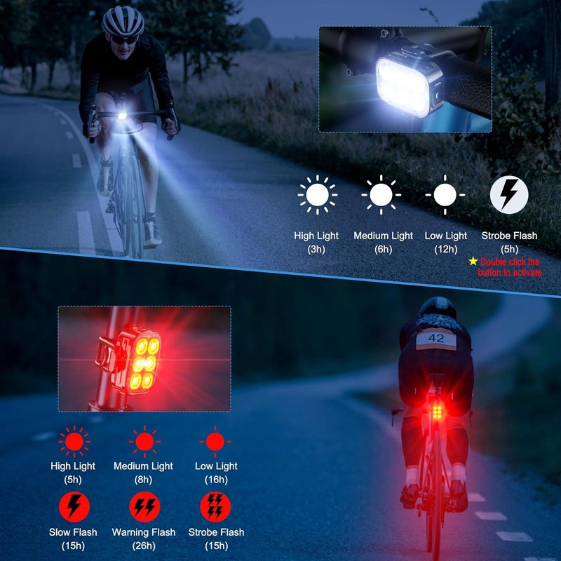 DEXO Bike Lights Set - Front and Tail Light with 10 Lighting Modes, USB Rechargeable, IP65 Waterproof - Image 3
