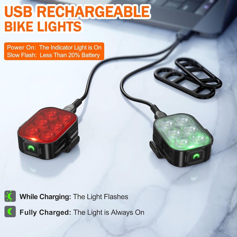 DEXO Bike Lights Set - Front and Tail Light with 10 Lighting Modes, USB Rechargeable, IP65 Waterproof - Image 2