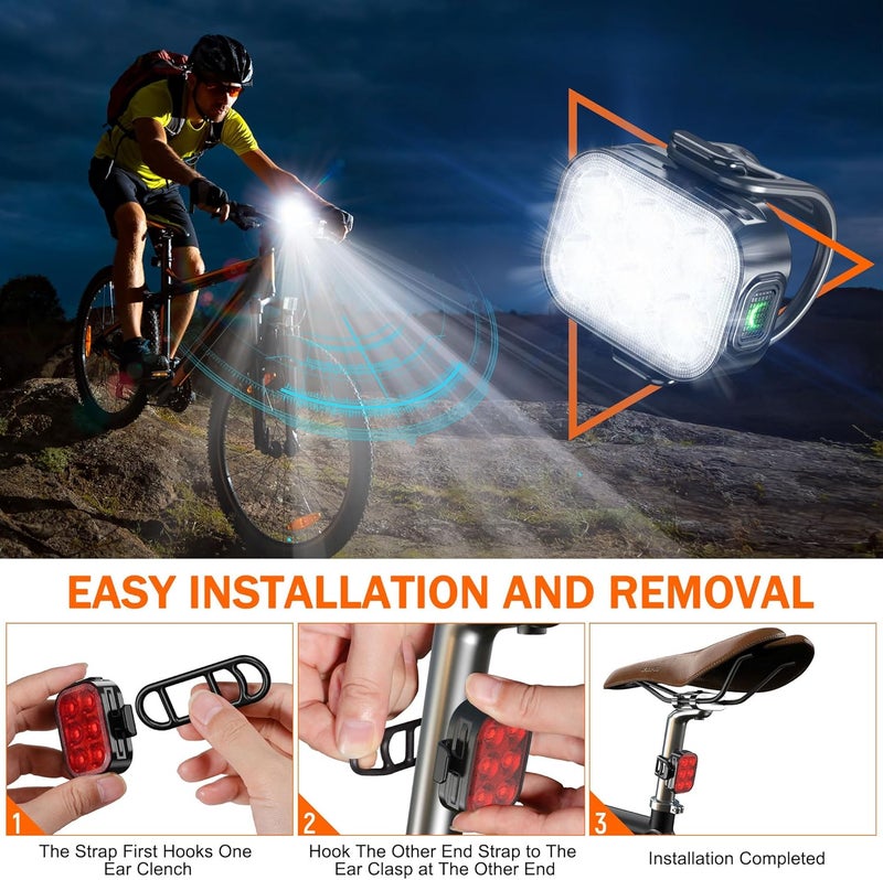 DEXO Bike Lights Set - Front and Tail Light with 10 Lighting Modes, USB Rechargeable, IP65 Waterproof - Image 5