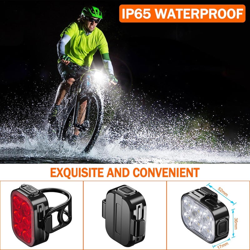 DEXO Bike Lights Set - Front and Tail Light with 10 Lighting Modes, USB Rechargeable, IP65 Waterproof - Image 4
