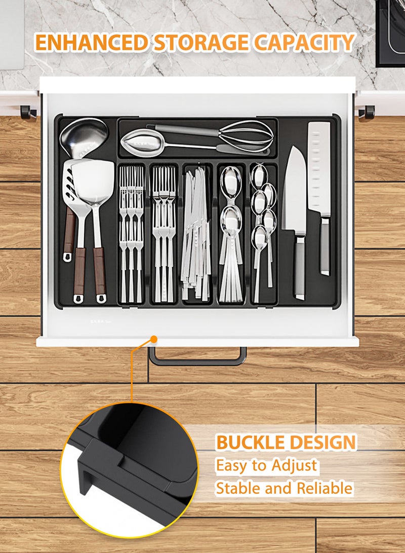 Premium Expandable Kitchen Drawer Organizer,Large Expandable Utensil Tray (Up to 57cm), Adjustable Cutlery Holder for Spoons, Forks, Knives - Kitchen Storage Solution - Image 2