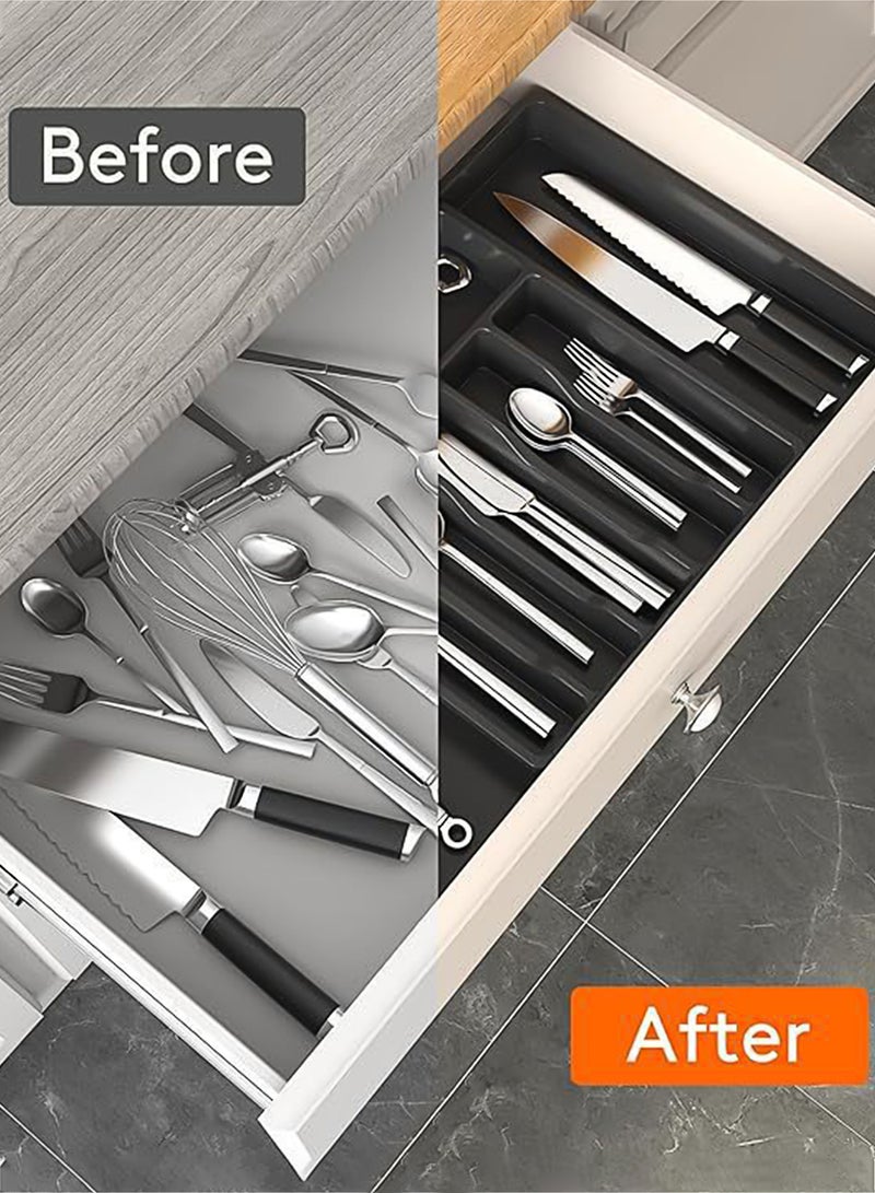 Premium Expandable Kitchen Drawer Organizer,Large Expandable Utensil Tray (Up to 57cm), Adjustable Cutlery Holder for Spoons, Forks, Knives - Kitchen Storage Solution - Image 3