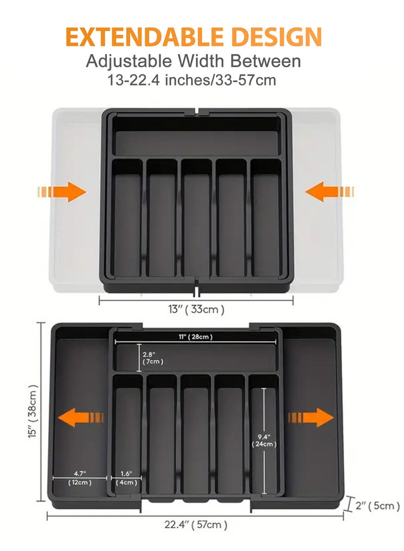 Premium Expandable Kitchen Drawer Organizer,Large Expandable Utensil Tray (Up to 57cm), Adjustable Cutlery Holder for Spoons, Forks, Knives - Kitchen Storage Solution - Image 4