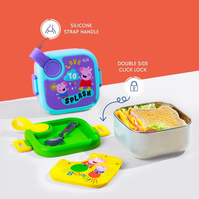 Rabitat Peppa Pig LUNCHMATE Mini Stainless Steel Lunch Box Hop On 500 ml - 2 Years Brand Warranty | Tiffin Box for Kids | Steel Lunch Box for School Girls and Boys - Image 5