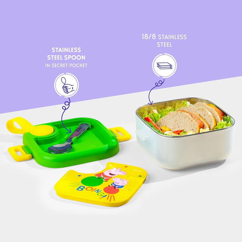Rabitat Peppa Pig LUNCHMATE Mini Stainless Steel Lunch Box Hop On 500 ml - 2 Years Brand Warranty | Tiffin Box for Kids | Steel Lunch Box for School Girls and Boys - Image 3