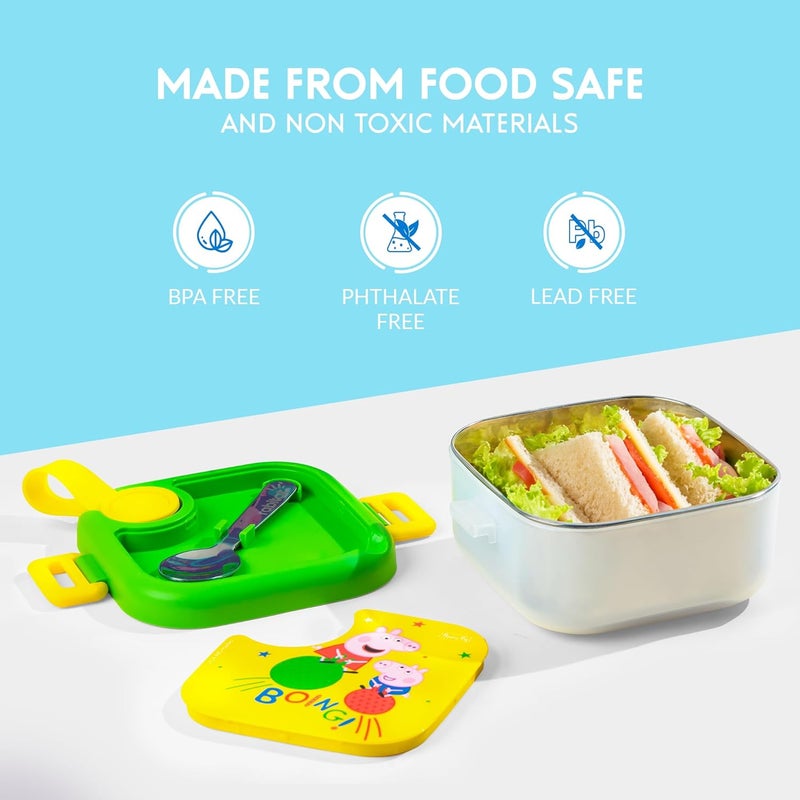 Rabitat Peppa Pig LUNCHMATE Mini Stainless Steel Lunch Box Hop On 500 ml - 2 Years Brand Warranty | Tiffin Box for Kids | Steel Lunch Box for School Girls and Boys - Image 4