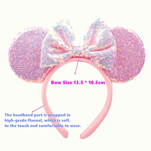 OBUY Soft Flannel Pink Mouse Ears Bow Headbands Glitter Princess Party Decoration Adult Mouse Ears,Sparkly Mouse Ears Mermaid Mouse Ears Headband for Girls Cosplay Costume for Girls & Women - Image 4