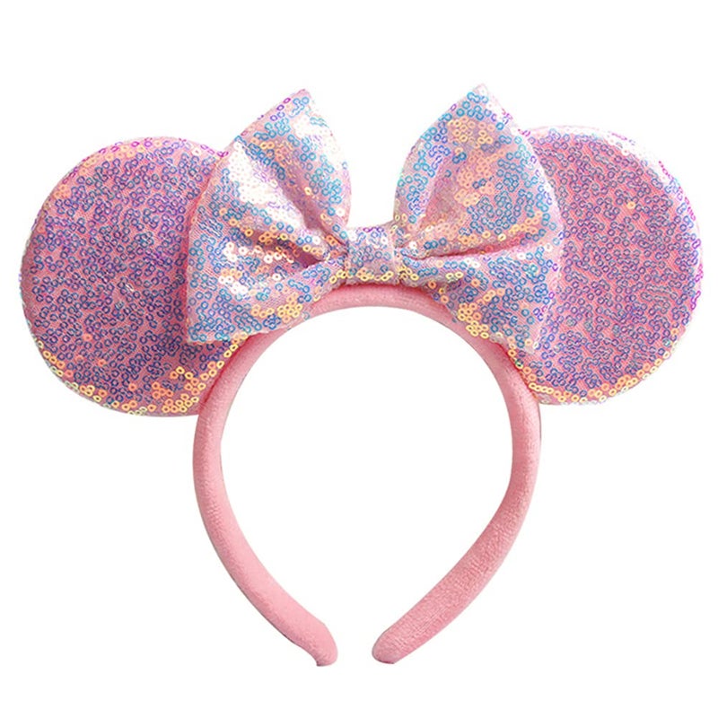 OBUY Soft Flannel Pink Mouse Ears Bow Headbands Glitter Princess Party Decoration Adult Mouse Ears,Sparkly Mouse Ears Mermaid Mouse Ears Headband for Girls Cosplay Costume for Girls & Women - Image 5
