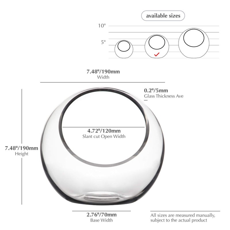 WGVI WGV Slant Cut Bowl Glass Vase  Width 7.5""  Height 7.5""  Clear Round Globe Planter Terrarium Orb  Candy Dish  Fruit Jar  Floral Container for Home Office Decor  1 Piece - Image 2