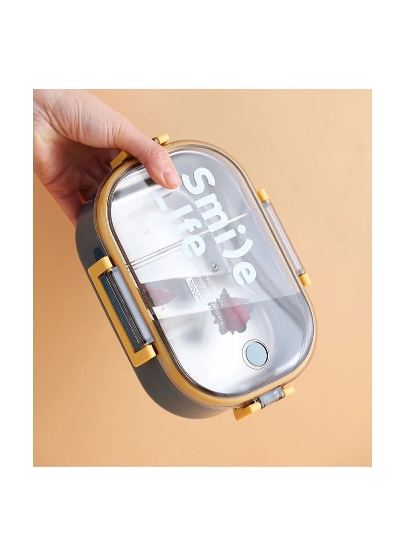 Generic - Portable Stainless Steel Bento Lunch Box with Transparent Lid – Leak-Proof Food Storage Container for Students, Office Workers, and Kids – Reusable and Eco-Friendly Meal Prep Box - Image 1