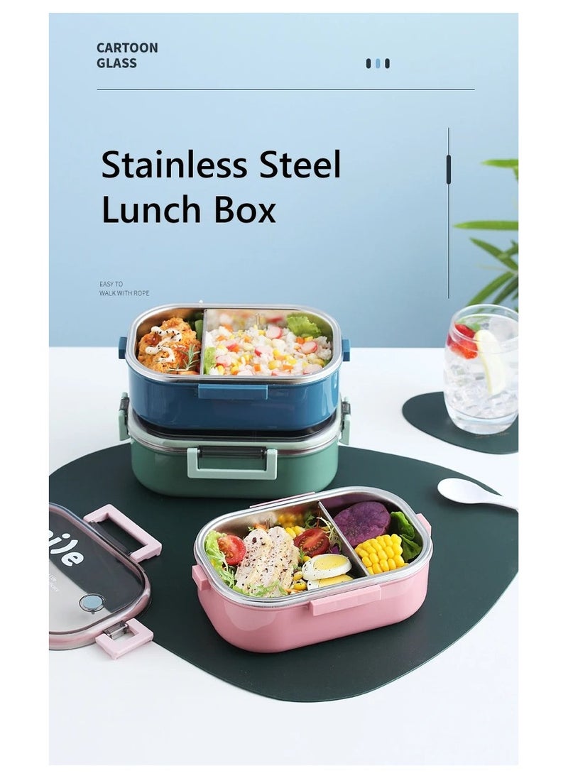 Generic - Portable Stainless Steel Bento Lunch Box with Transparent Lid – Leak-Proof Food Storage Container for Students, Office Workers, and Kids – Reusable and Eco-Friendly Meal Prep Box - Image 1