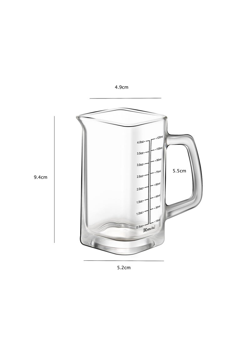 Excefore كوب قياس مربع زجاجات شوت مع مقبض، 4 أوقية/120 مل، كوب زجاج إسبريسو مع فوهة على شكل حرف V لفصل السوائل الثقيلة والنبيذ (خط أسود + خط أحمر) - Image 4