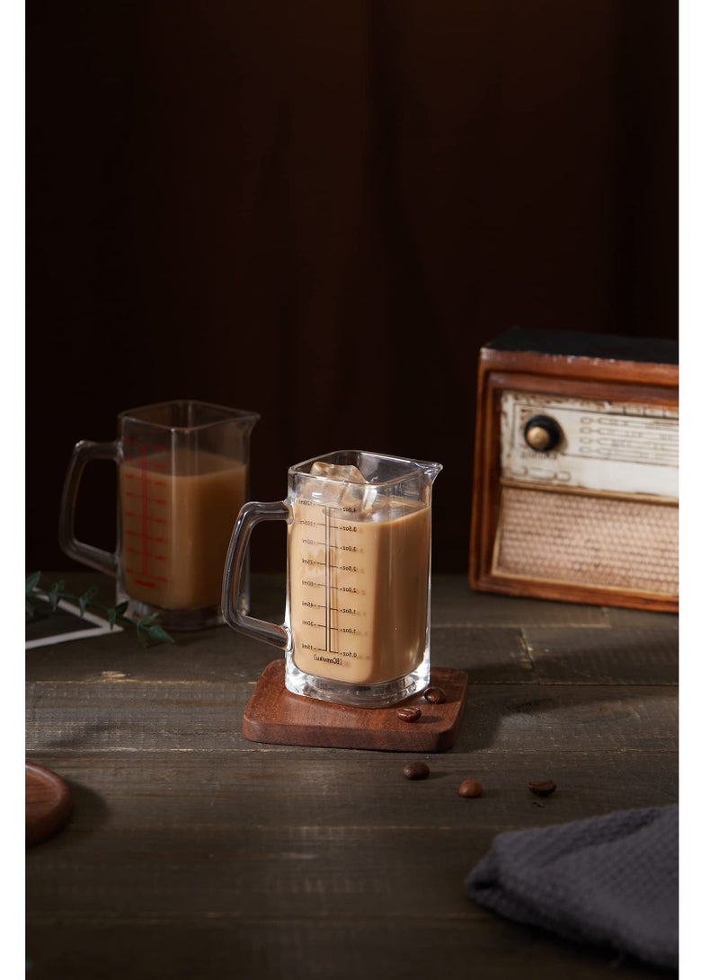 Excefore كوب قياس مربع زجاجات شوت مع مقبض، 4 أوقية/120 مل، كوب زجاج إسبريسو مع فوهة على شكل حرف V لفصل السوائل الثقيلة والنبيذ (خط أسود + خط أحمر) - Image 2