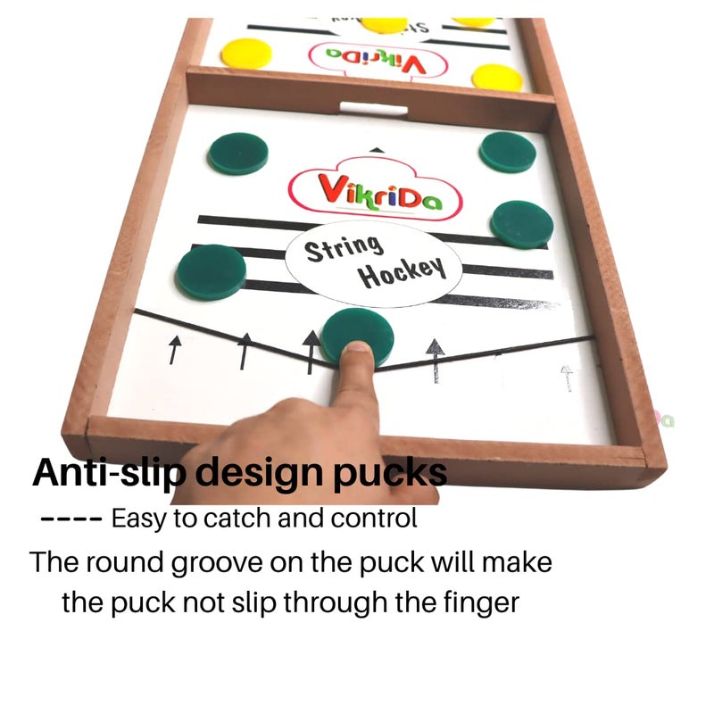 VikriDa Wooden String Hockey Game Sling Puck Board (59Cm), Tabletop Slingshot Games Toys for Boys and Girls for All Age - Image 3