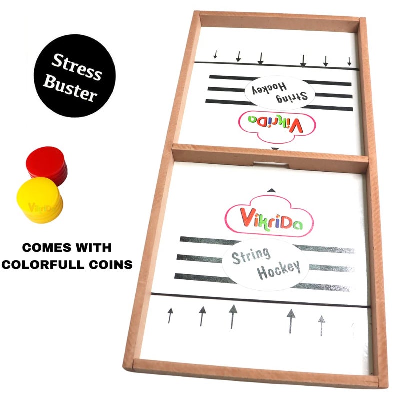 VikriDa Wooden String Hockey Game Sling Puck Board (59Cm), Tabletop Slingshot Games Toys for Boys and Girls for All Age - Image 4