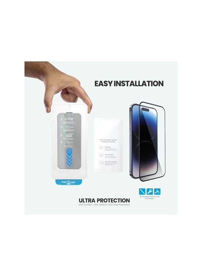 PROMASS Privacy Screen Protector for iPhone 15 Pro, Tempered Glass and Anti Spy Protector, Bubble & Dust-Free Glass, Durable & Drop-Proof with 9H Hardness, Easy Installation, iPhone 15 Pro - Image 2