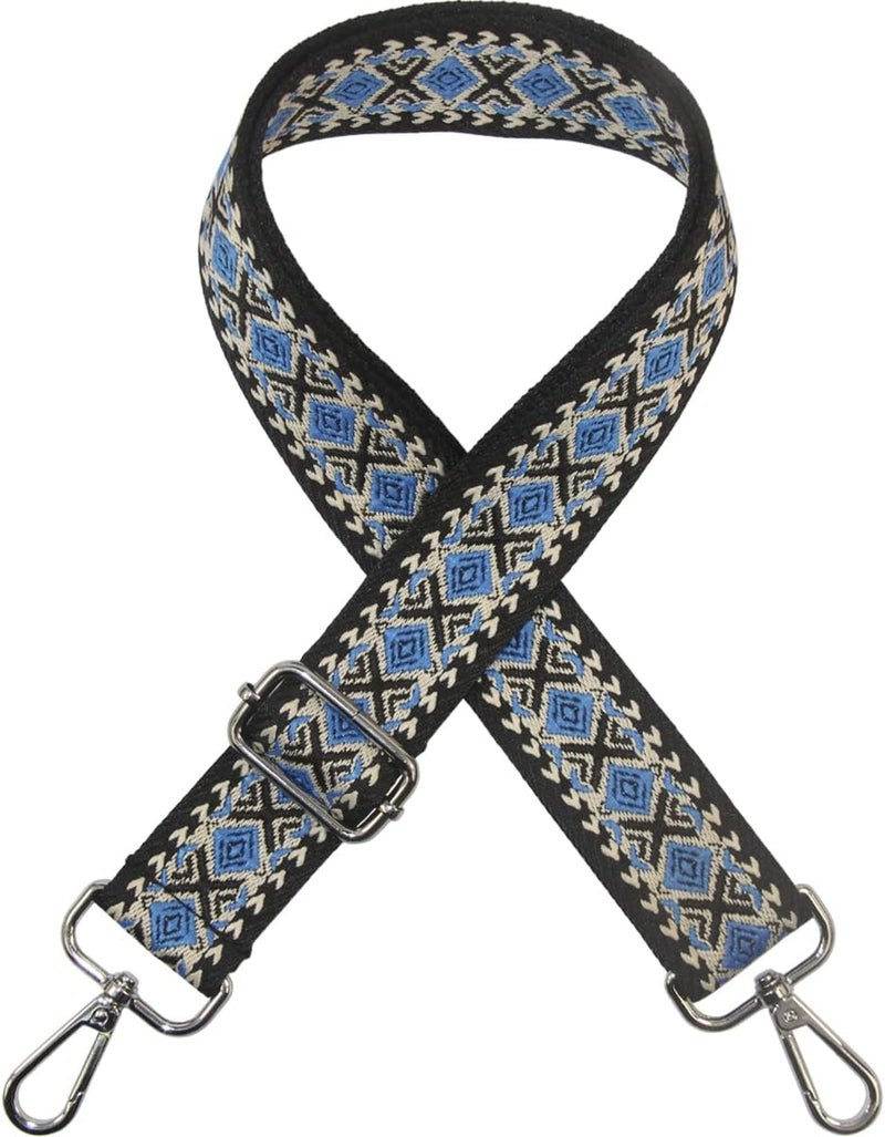 Duwi Wide Handbag&Purse Strap Jacquard Woven Guitar Style Multicolor Replacement Strap Canvas Adjustable Crossbody Bag Strap, N,black,blue - Image 1