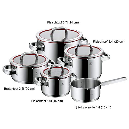 WMF Function 4 5-Piece Induction Saucepan Set, Glass Lid with 4 Pouring Functions, Polished Cromargan Stainless Steel, Induction Pots Set, Inner Scale - Image 4