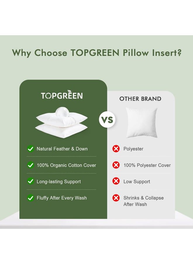TOPGREEN Goose Feather Throw Pillow Inserts 2 Pack | 18 x18 Square Deco Pillow for Bed, Sofa, and Couch | 100% Cotton Shell, Soft Medium Decorative Pillow Core Set of 2 (White) - Image 5