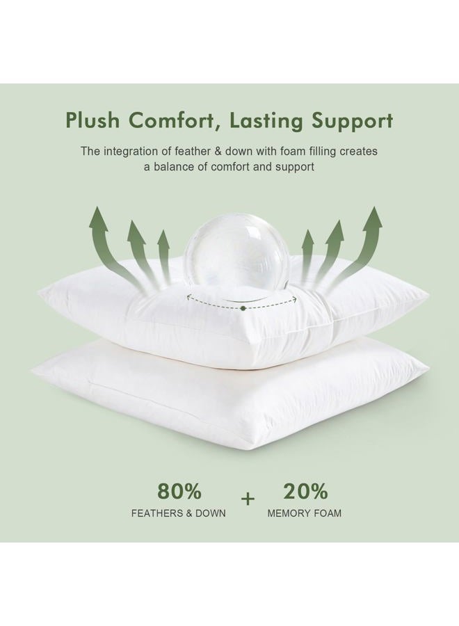 TOPGREEN Goose Feather Throw Pillow Inserts 2 Pack | 18 x18 Square Deco Pillow for Bed, Sofa, and Couch | 100% Cotton Shell, Soft Medium Decorative Pillow Core Set of 2 (White) - Image 3