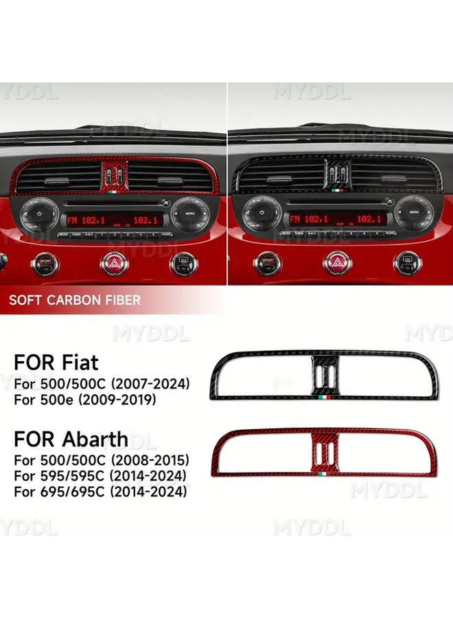 Carbon Fiber Center Console Air Vent Trim Set for Fiat 500 500C 2007 2024 500e 2009 2019 Abarth 500 2008 2015 595 695 2014 2024 Black Durable Easy Installation Stylish Interior Upgrade - Image 1